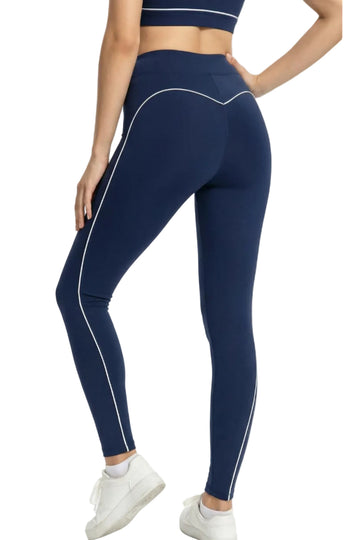 Color-Block High-Waisted Leggings maritime blue close-up on the left back