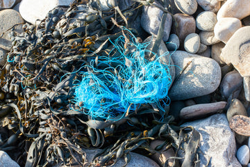 Non environmentally friendly fishing nets stranded on the beach