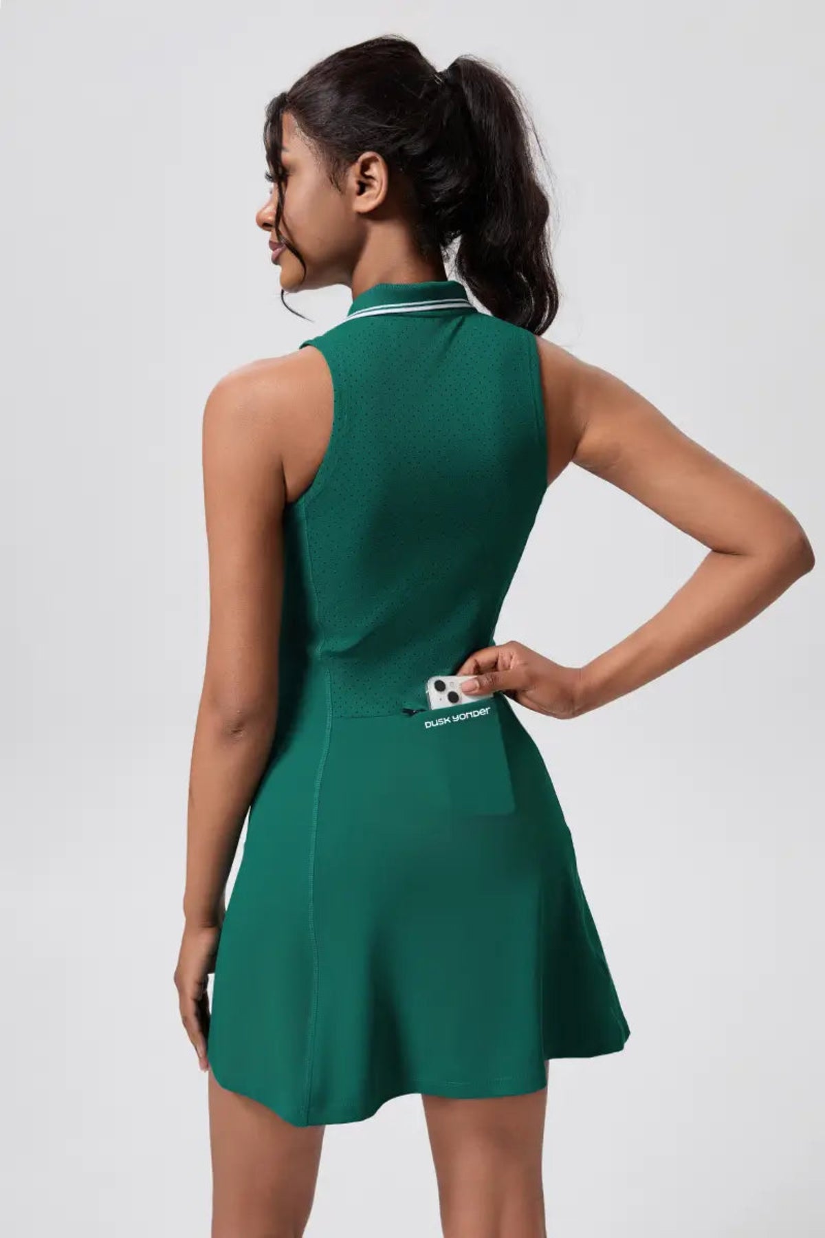 Sleeveless Breathable Polo Waist-Cinching Sports Dress Deep Teal 3