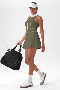 Women's Sleeveless Tennis Dress with Built-In Shorts Dark Olive Green left view