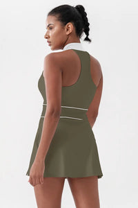 Women's Sleeveless Tennis Dress with Built-In Shorts Dark Olive Green back view