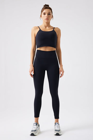 Eco-Friendly Classic High-Waisted 7/8 Workout Leggings Black front full body outfit display