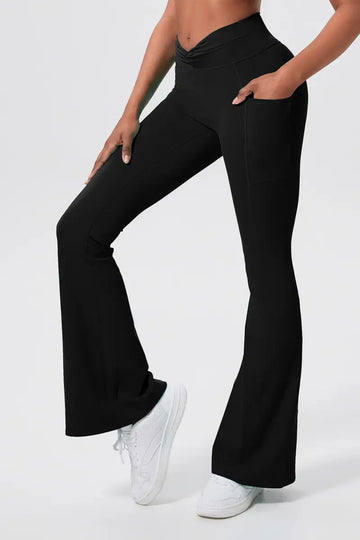 Dopamine Women’s Crisscross Flared Pants Black left side view