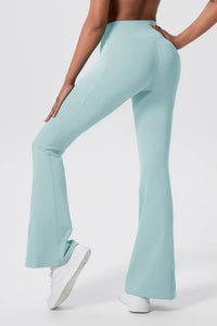 Dopamine Women’s Crisscross Flared Pants Hazy Blue close-up on the left back