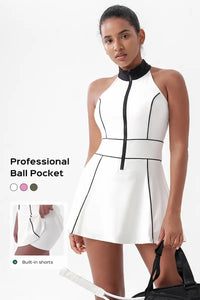Women's Sleeveless Tennis Dress with Built-In Shorts White, with Professonal Ball Pocket