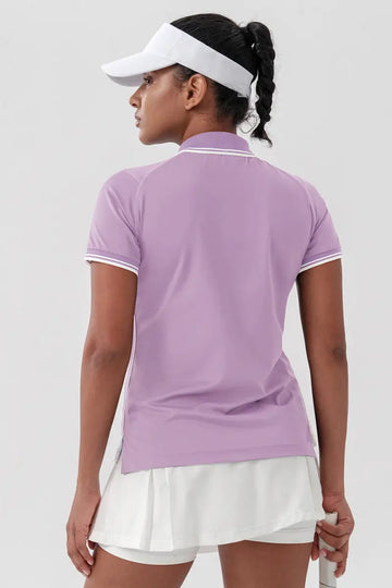 Women's Quick-Dry Tennis Polo Shirt Pale Lilac close-up from the back
