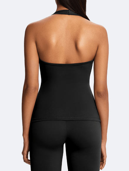 Halter Neck Casual Athletic Top Black back view