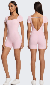 Back Cutout One-Piece Romper Pink Full body outfit display