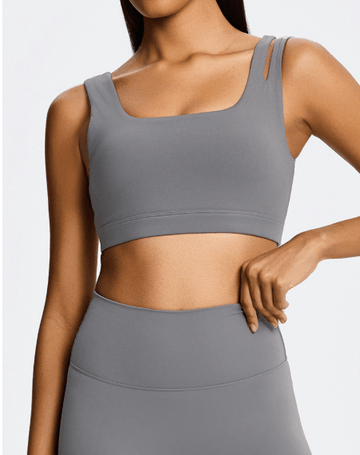Square Neck Sports Crop Top Silver close-up from the front
