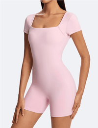 Back Cutout One-Piece Romper Pink front view