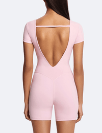 Back Cutout One-Piece Romper Pink back view