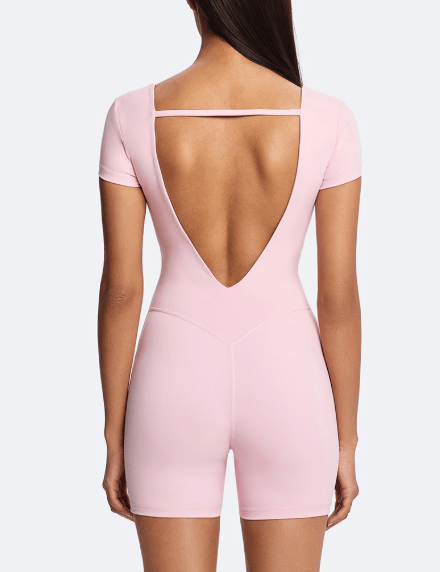 Back Cutout One-Piece Romper Pink back view