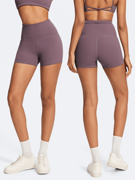 Lilac Ribbed Slim-Fit Gym Shorts Pale Lilac full body outfit display