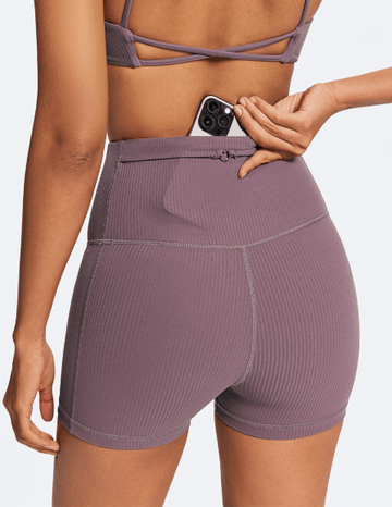 Lilac Ribbed Slim-Fit Gym Shorts Pale Lilac Close up of waist pocket