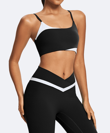 Women's Color-Block Workout Top Black close-up from the front