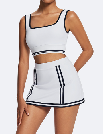 Contrast Piping Tennis Skirt White front view