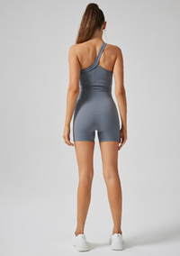 Ethereal Blue Slim One-Shoulder Romper back view