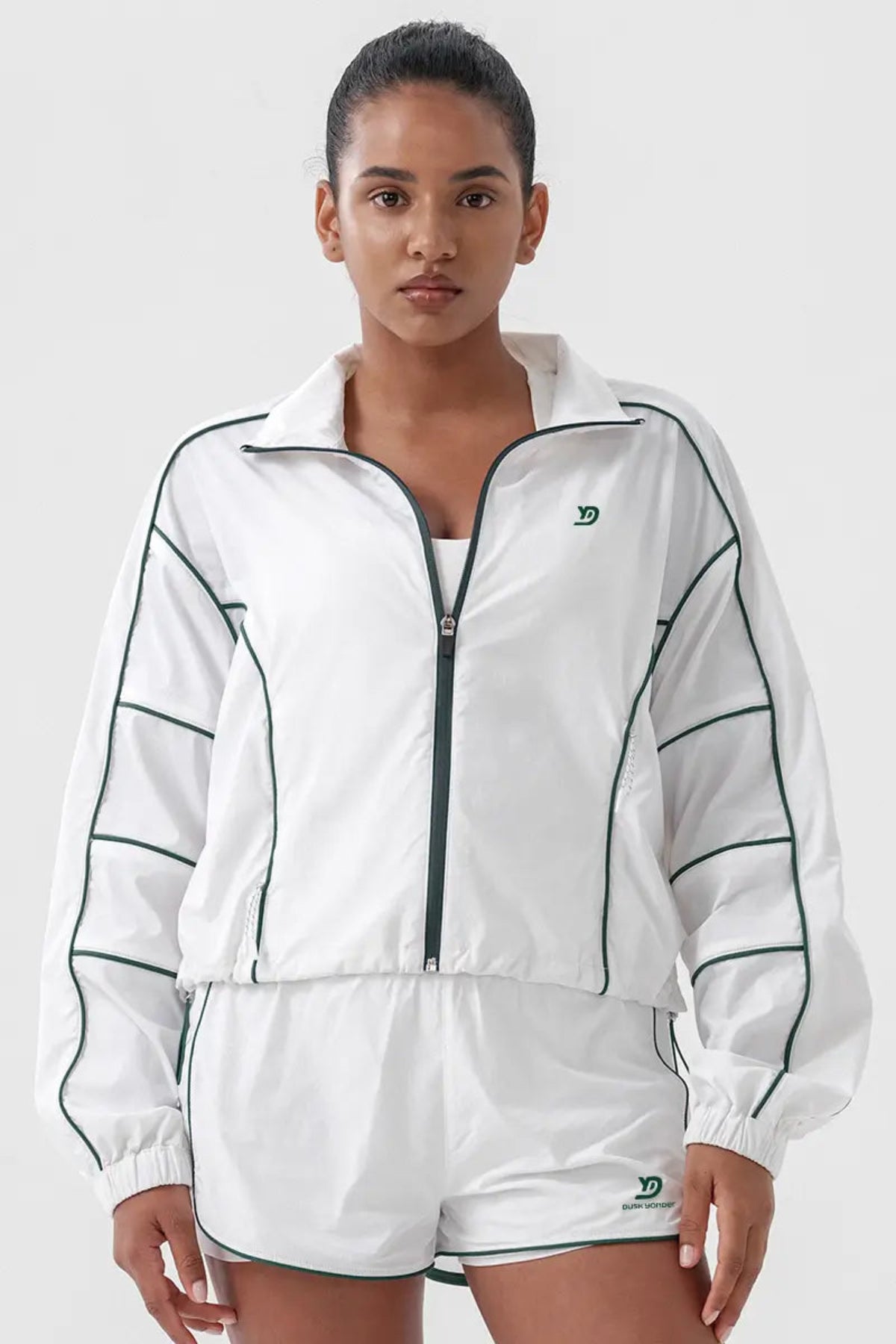 Women's Contrast Color Zip - up Quick - Dry Sports Jacket White front view