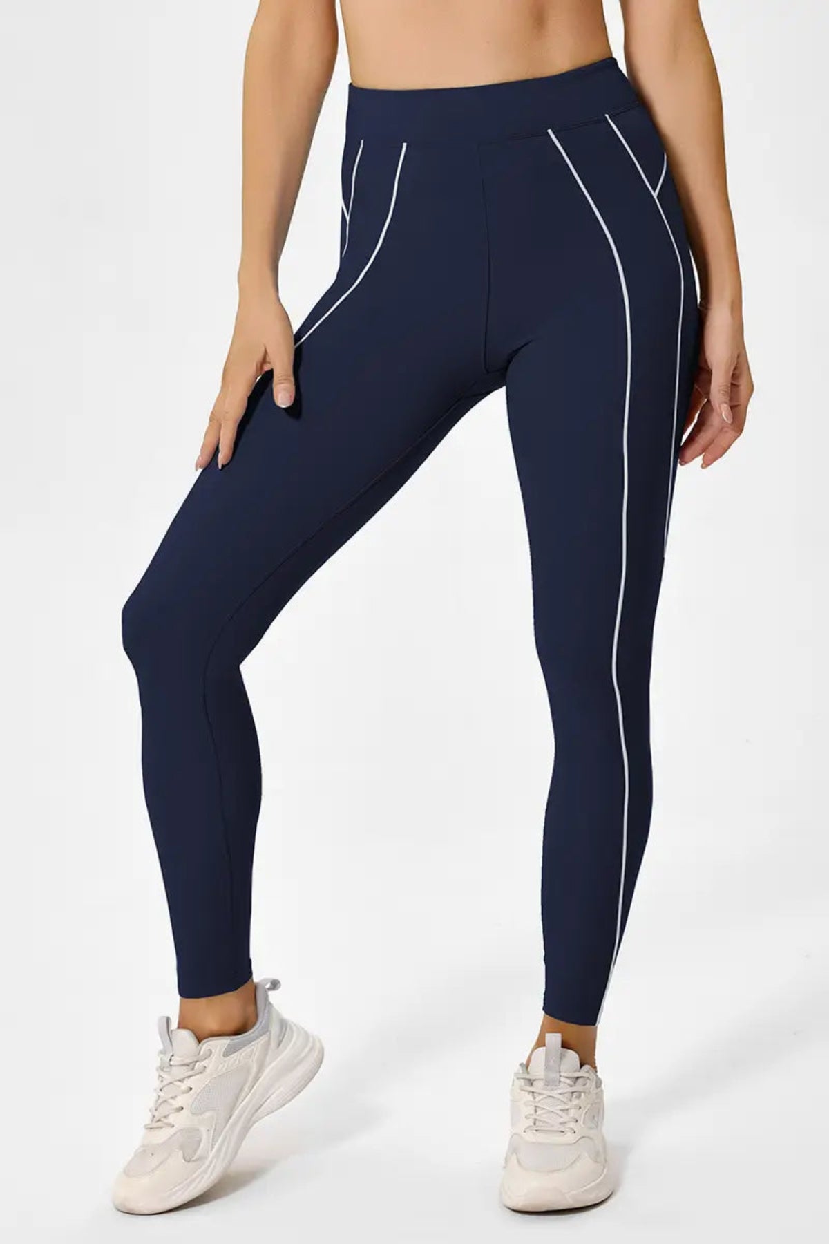 Color-Block High-Waisted Leggings Sky Maritime Blue front view