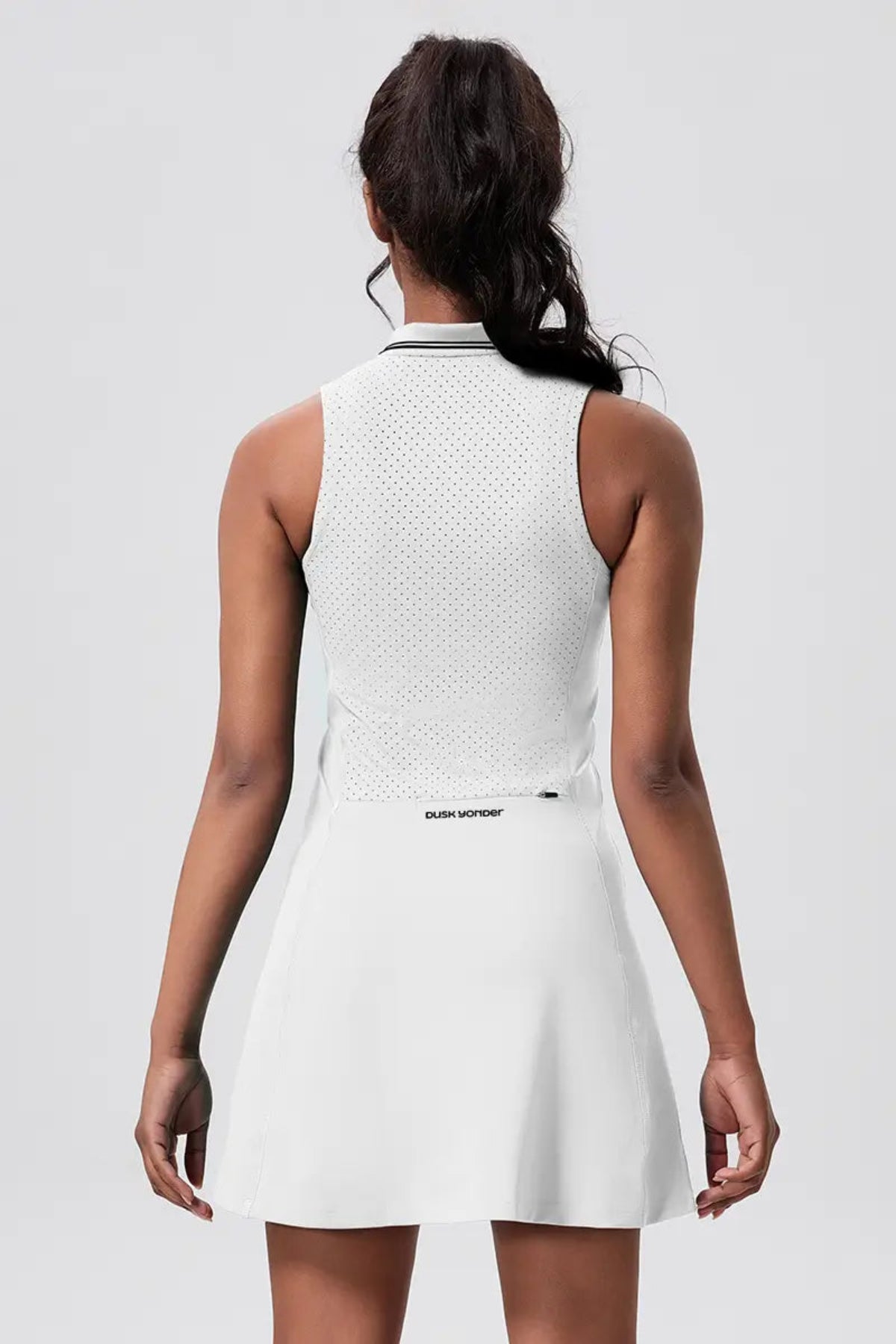 Sleeveless Breathable Polo Waist-Cinching Sports Dress White Back view