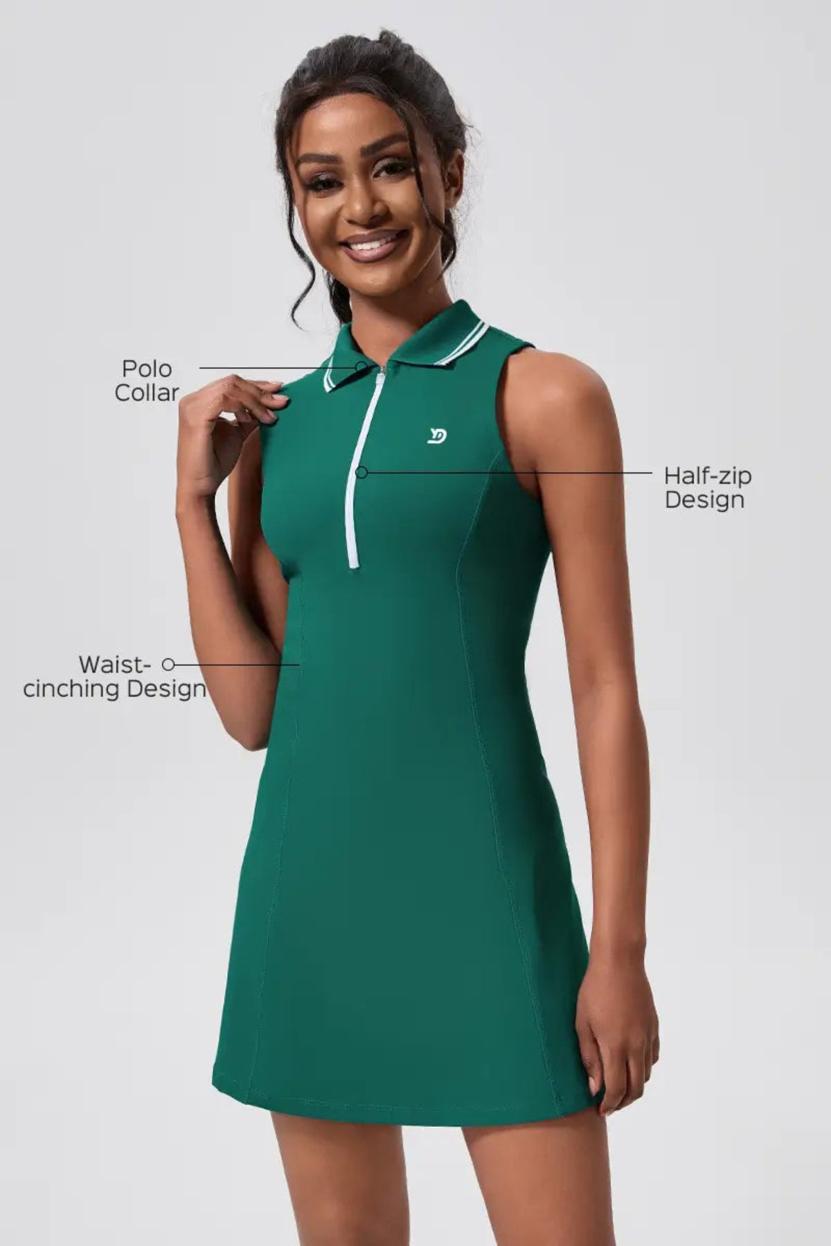 Sleeveless Breathable Polo Waist-Cinching Sports Dress Deep Teal Feature Introduction Polo Collar, Half-zip Design, Waist-cinching Design