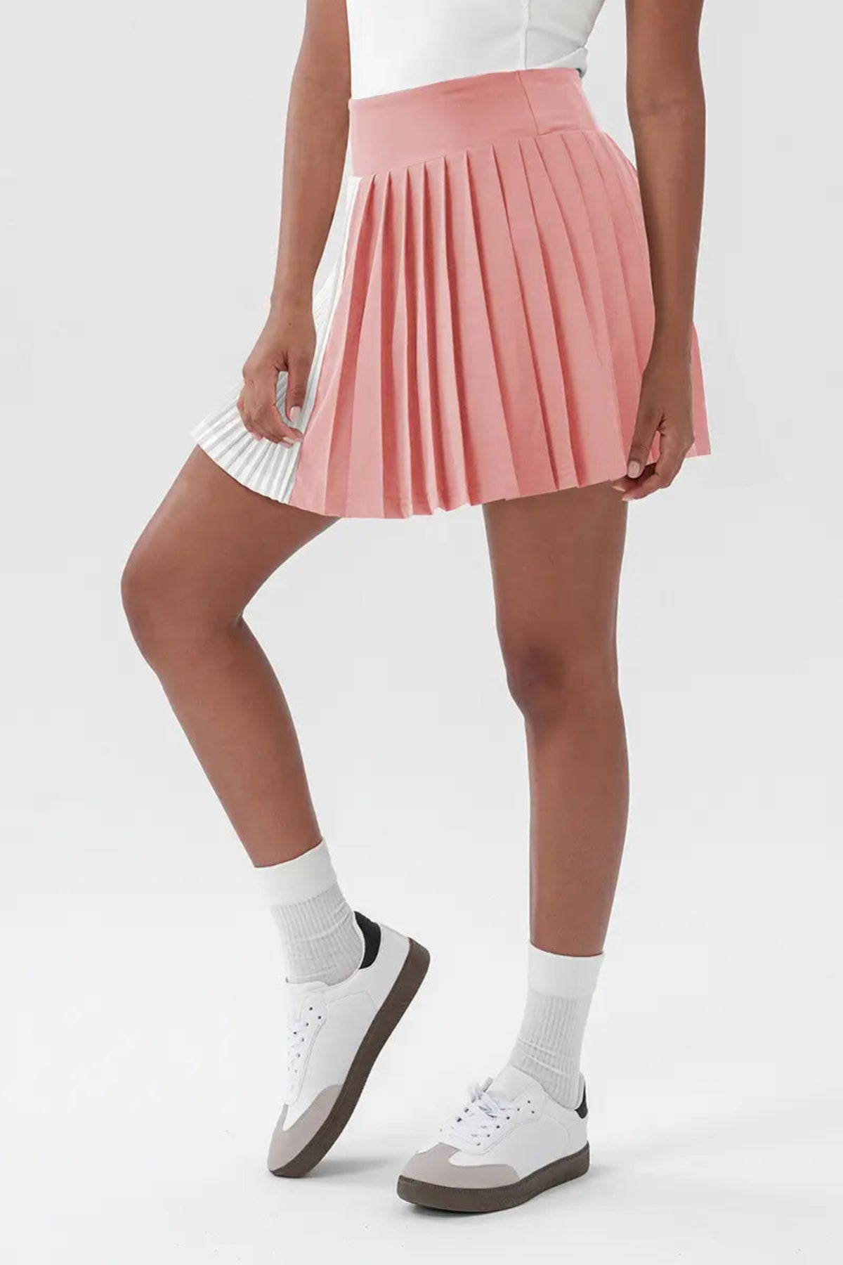 Colorblock Double-Layer Women’s Tennis Skirt with Pockets Pink left side view