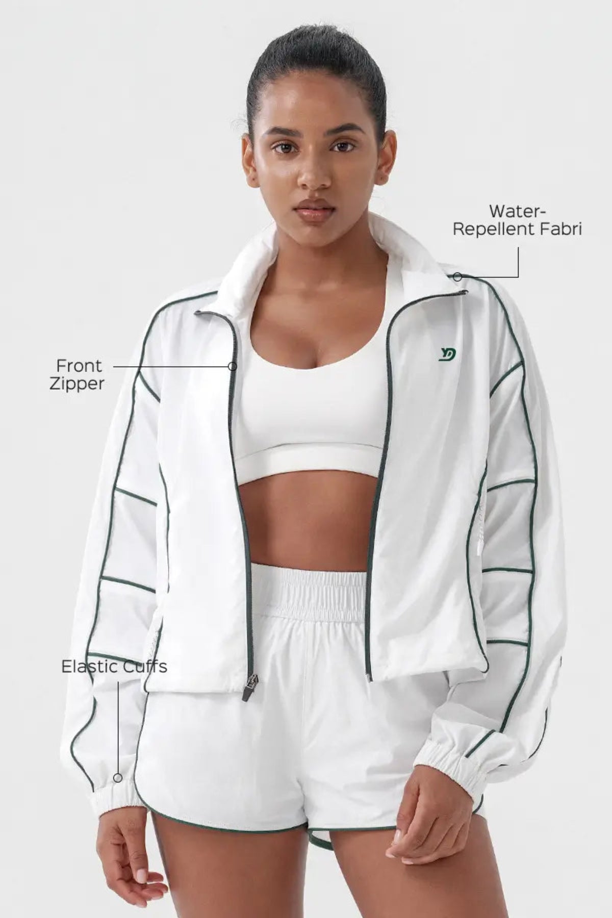 Women's Contrast Color Zip - up Quick - Dry Sports Jacket White Water Repellent Fabri