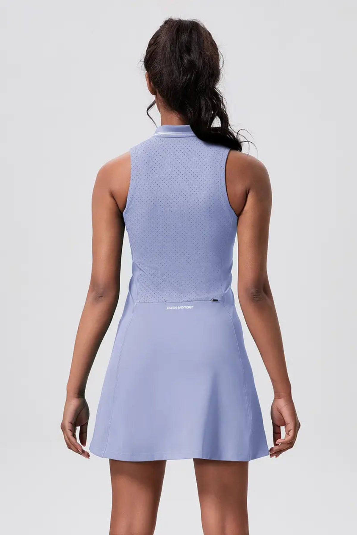 Sleeveless Breathable Polo Waist-Cinching Sports Dress Sky Blue back view