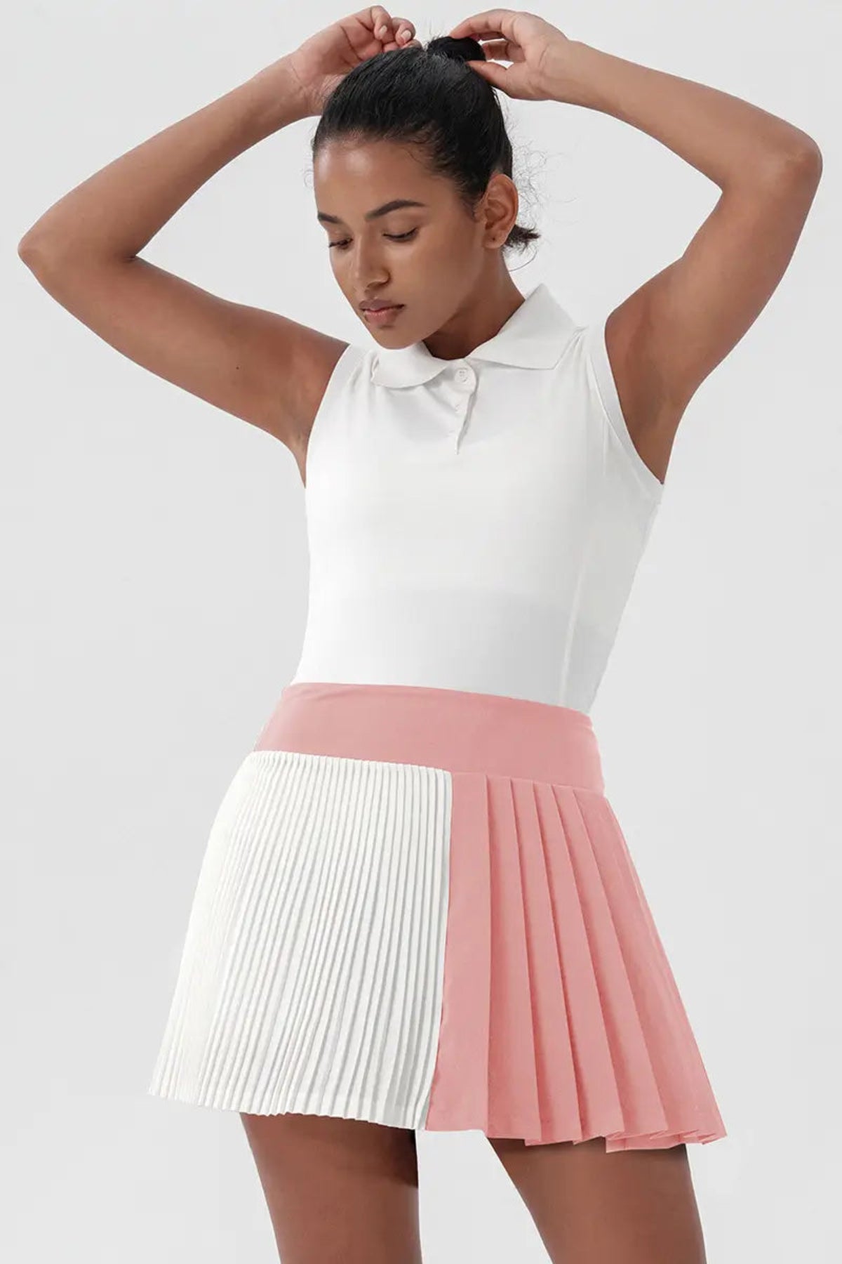 Colorblock Double-Layer Women’s Tennis Skirt with Pockets Pink view from the front