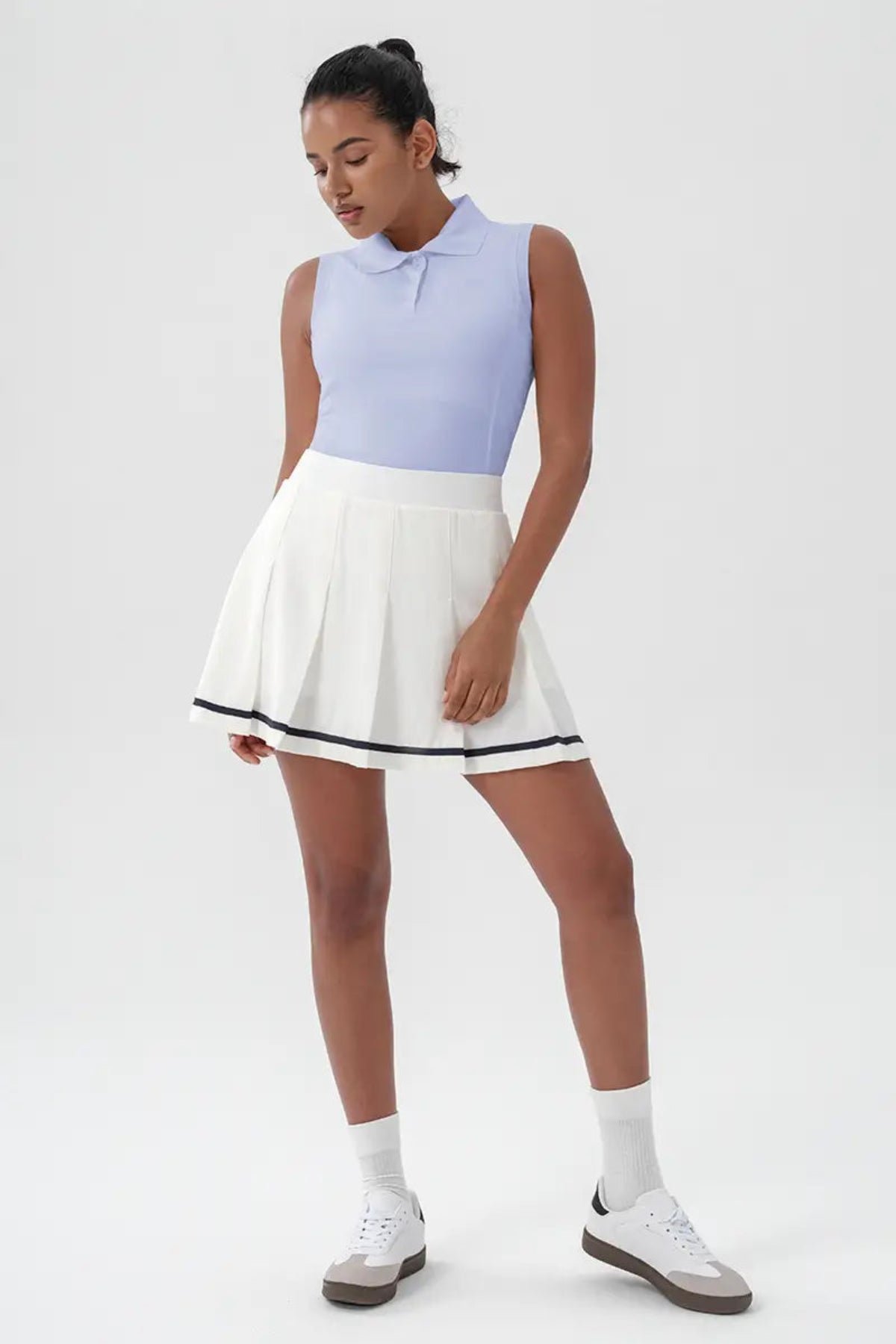 Sleeveless Golf & Tennis Polo shirt Women's Ethereal Blue front full body outfit display