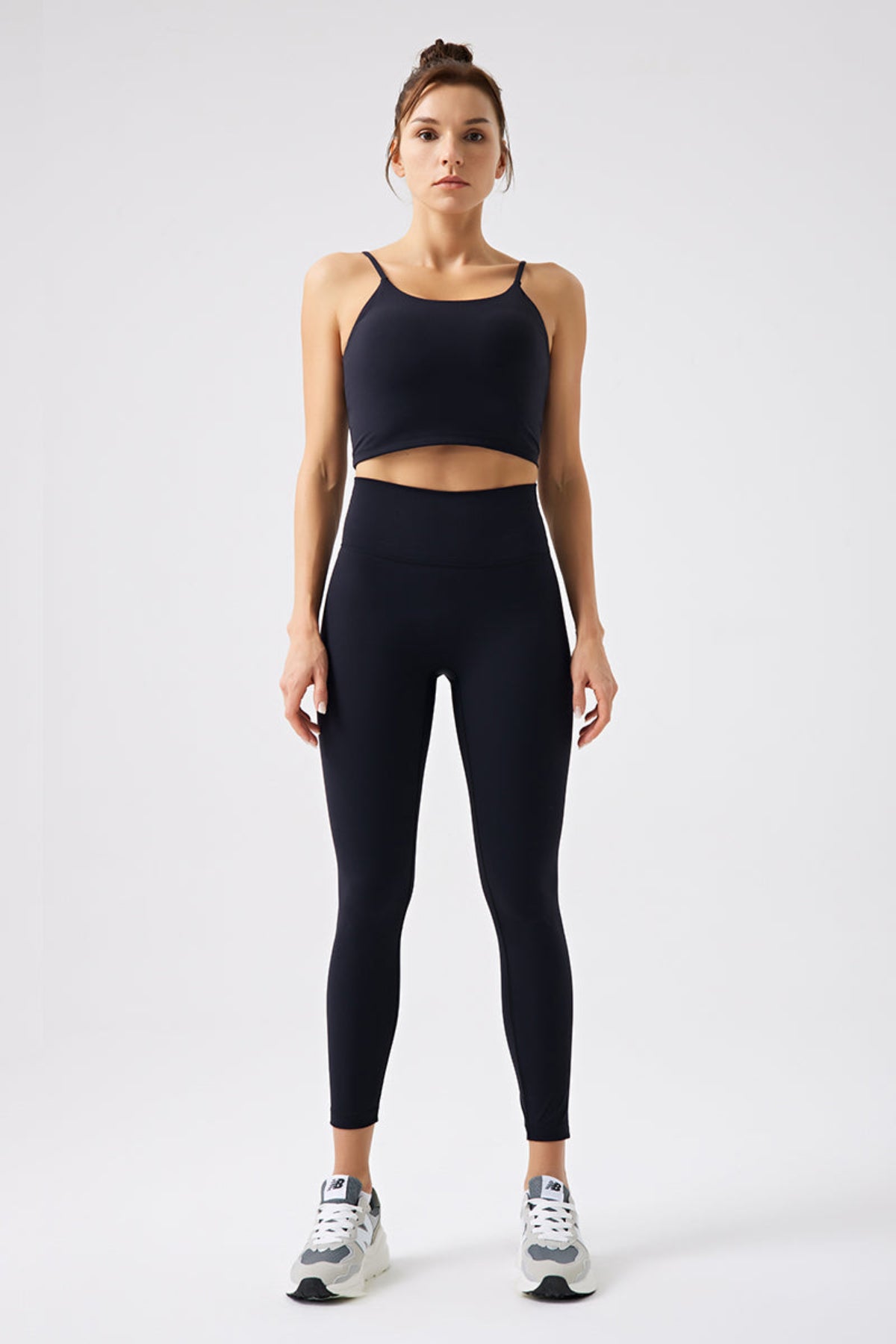 Eco-Friendly Classic High-Waisted 7/8 Workout Leggings Black front full body outfit display