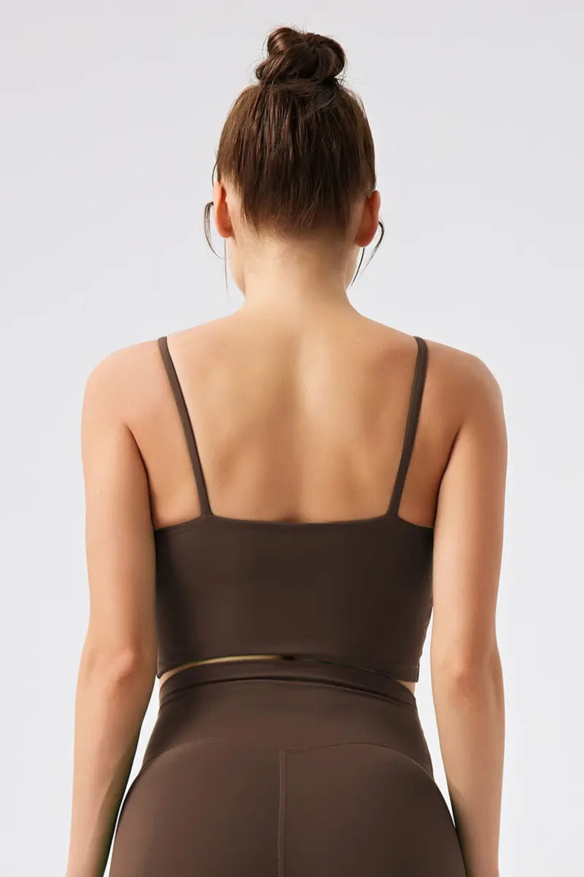 Eco-Friendly Women's Thin-Strap Sports Tank Top Brown back view