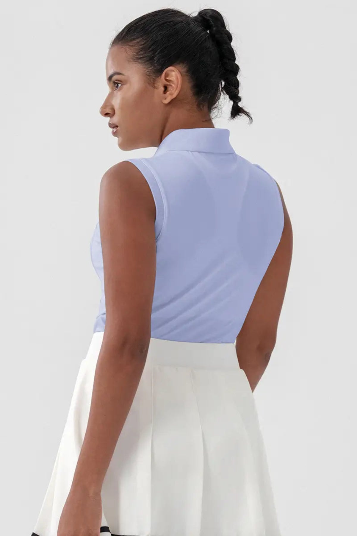 Sleeveless Golf & Tennis Polo shirt Women's Ethereal Blue close-up on the left back