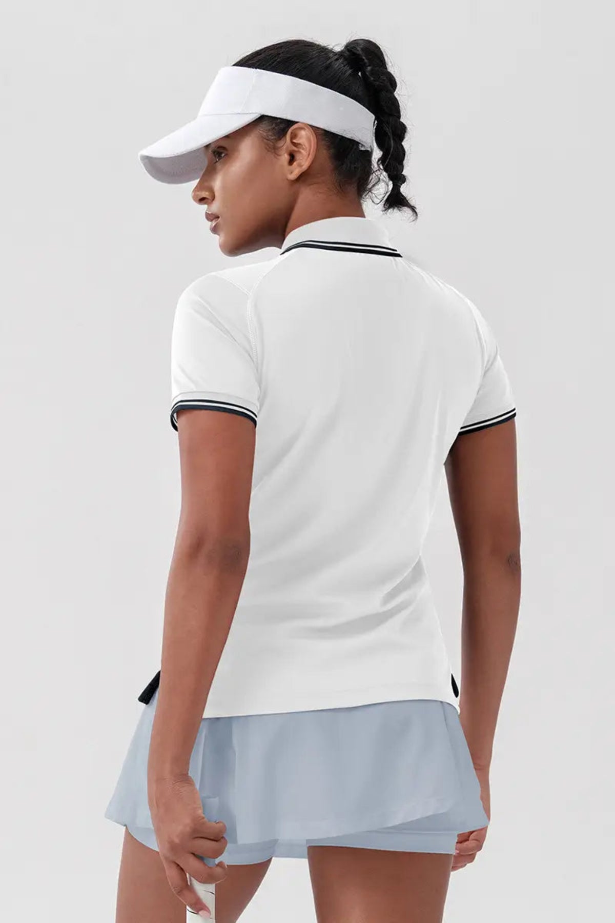 Women's Quick-Dry Tennis Polo Shirt White close-up on the left back