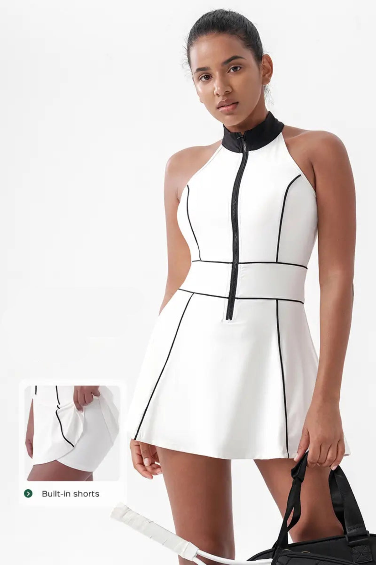 Women's Sleeveless Tennis Dress with Built-In Shorts White, with Professonal Ball Pocket