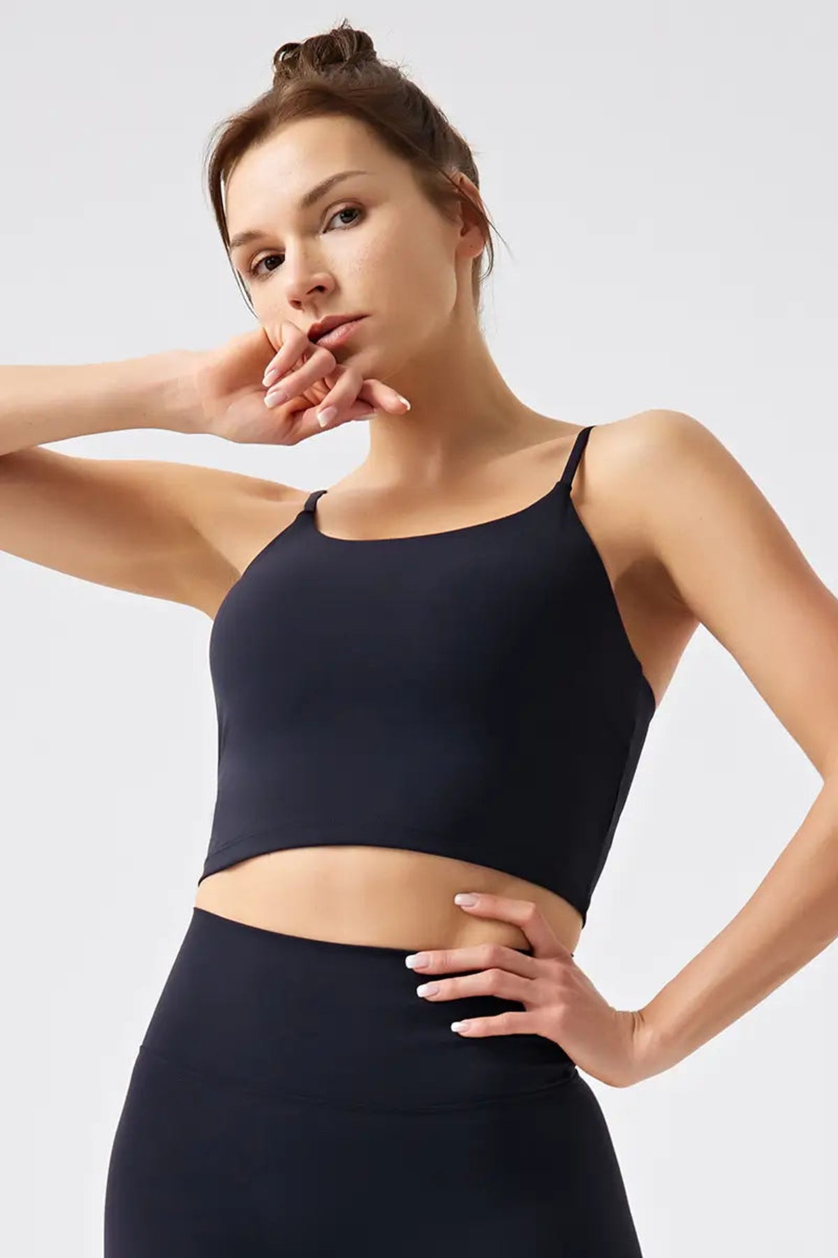 Eco-Friendly Women's Thin-Strap Sports Tank Top Black front view