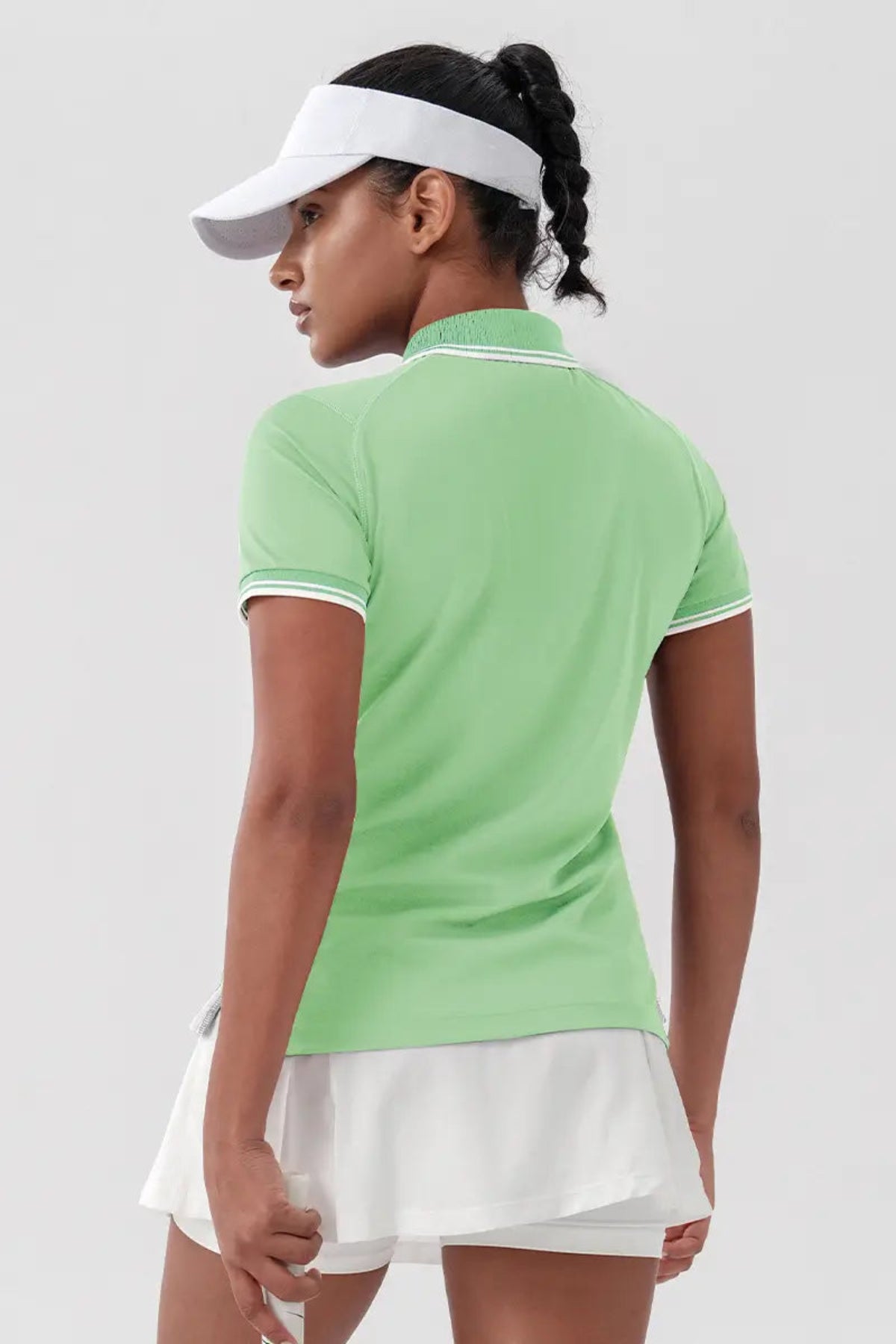 Women's Quick-Dry Tennis Polo Shirt Light Green close-up on the left back