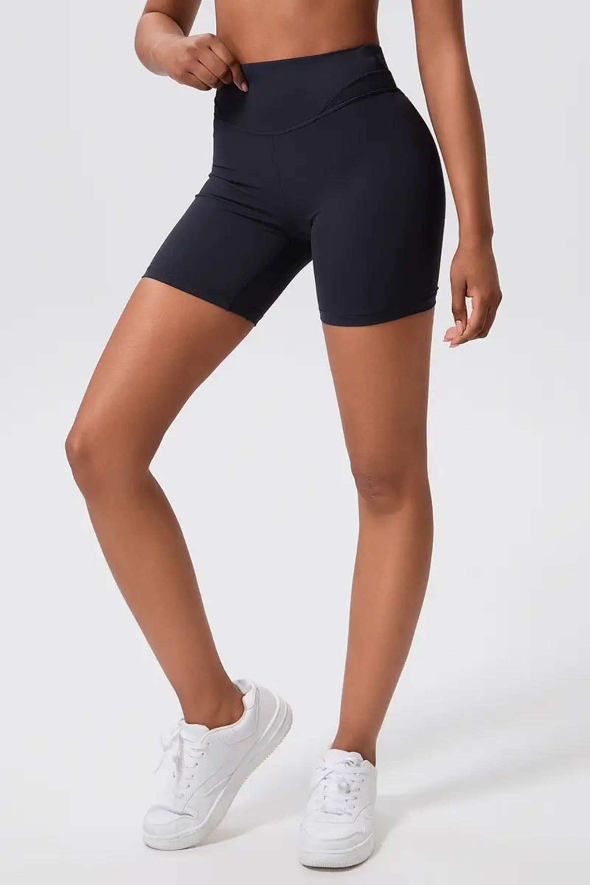 Women’s High-Waisted Pocket Sports Shorts Pants Black front view