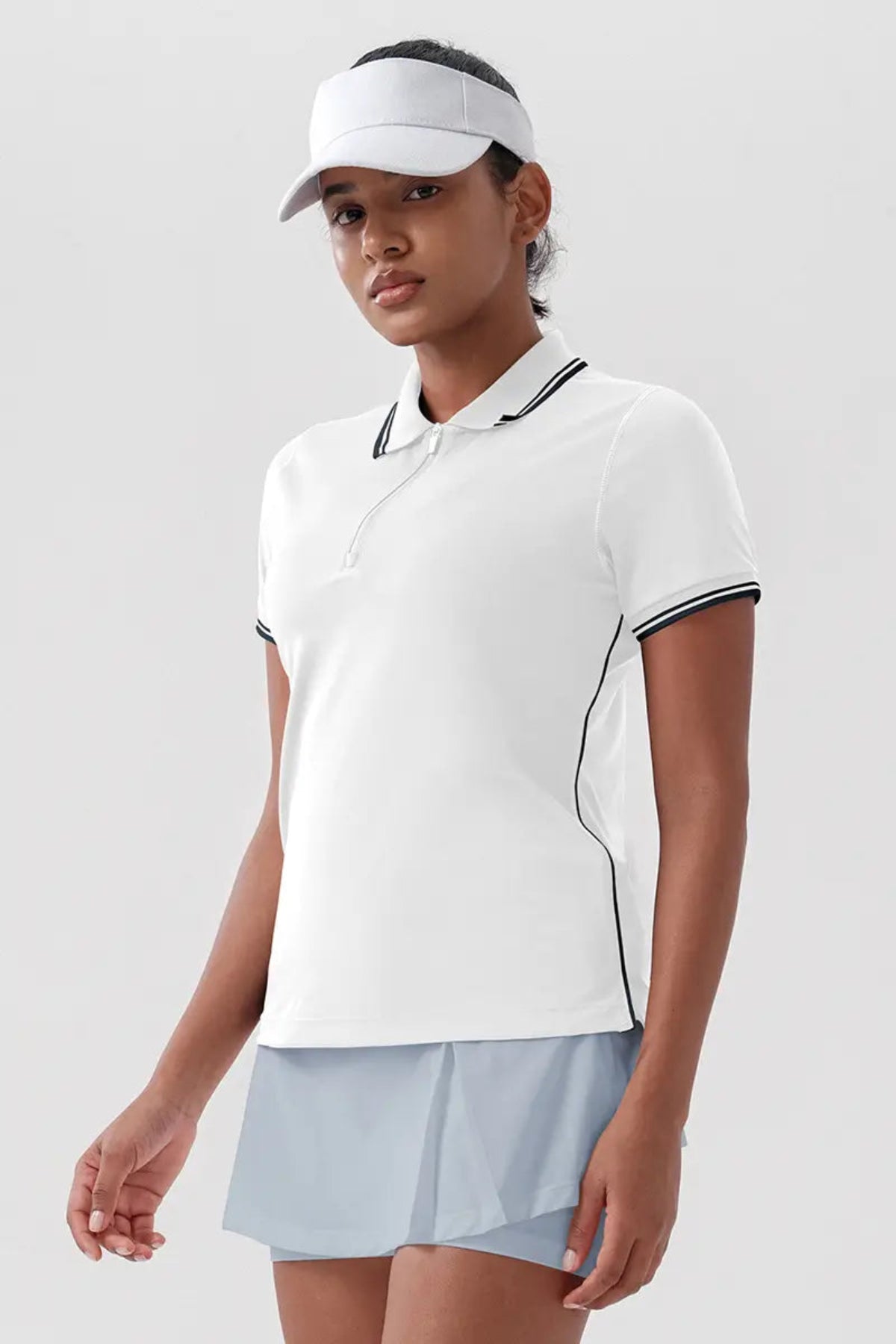 Women's Quick-Dry Tennis Polo Shirt White close-up on the left front