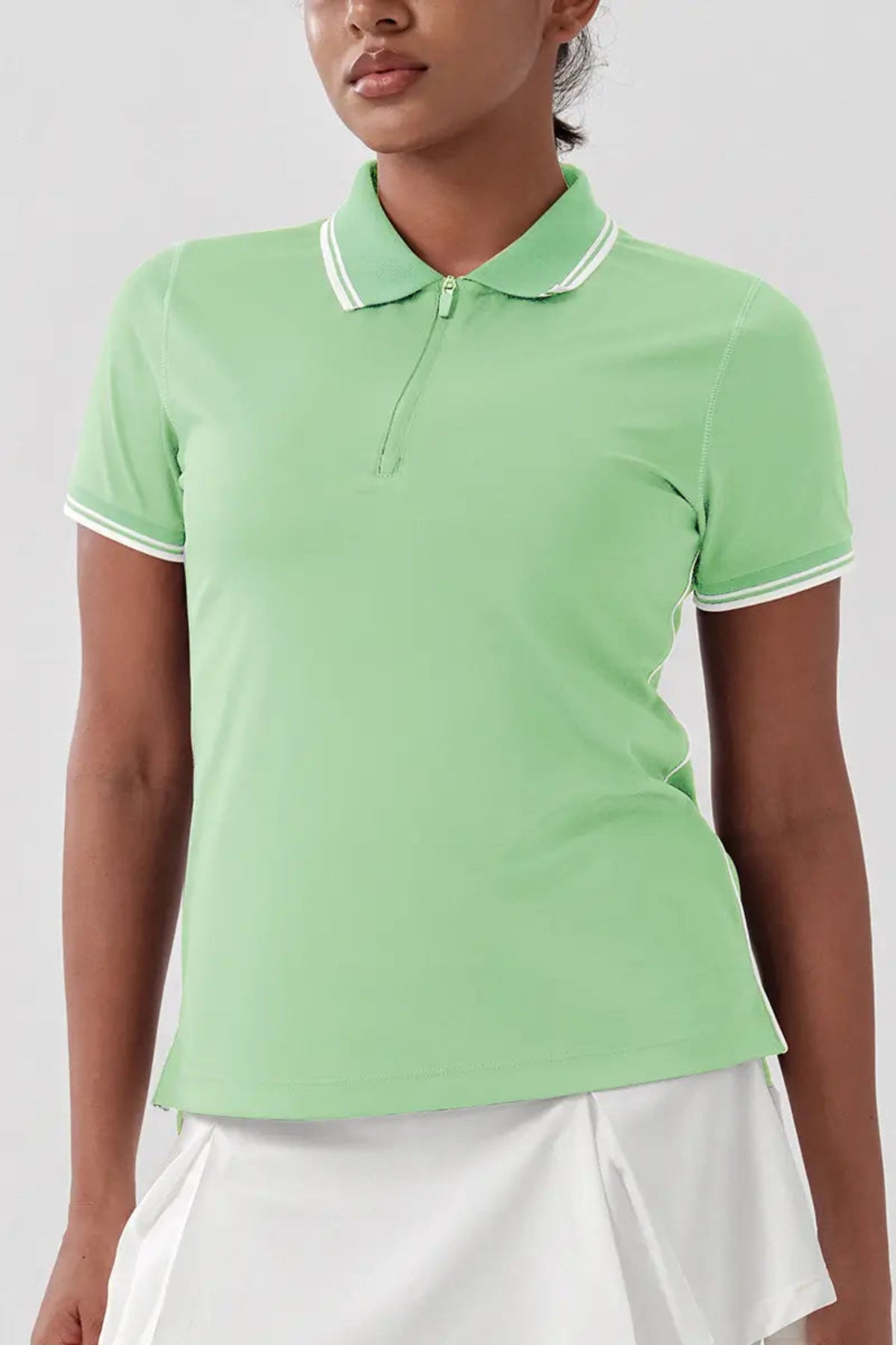 Women's Quick-Dry Tennis Polo Shirt Light Green close-up from the front