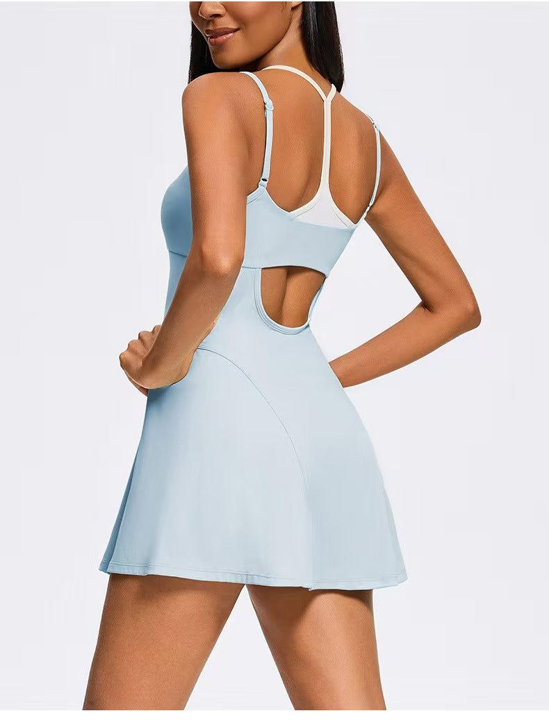 Tennis Sleeveless Cami Dress blue Close-up on the left back