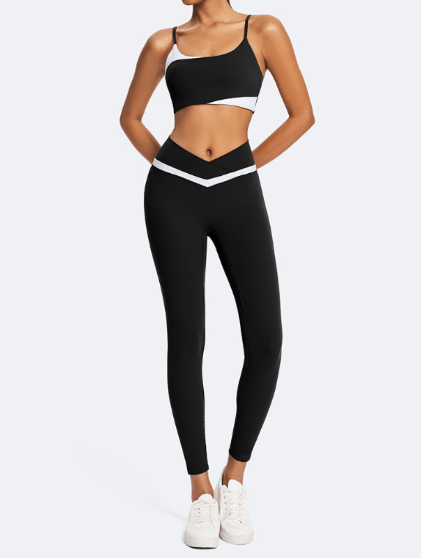 Outdoor Sports Slim-Fit Yoga Wear Black Front Full body outfit display